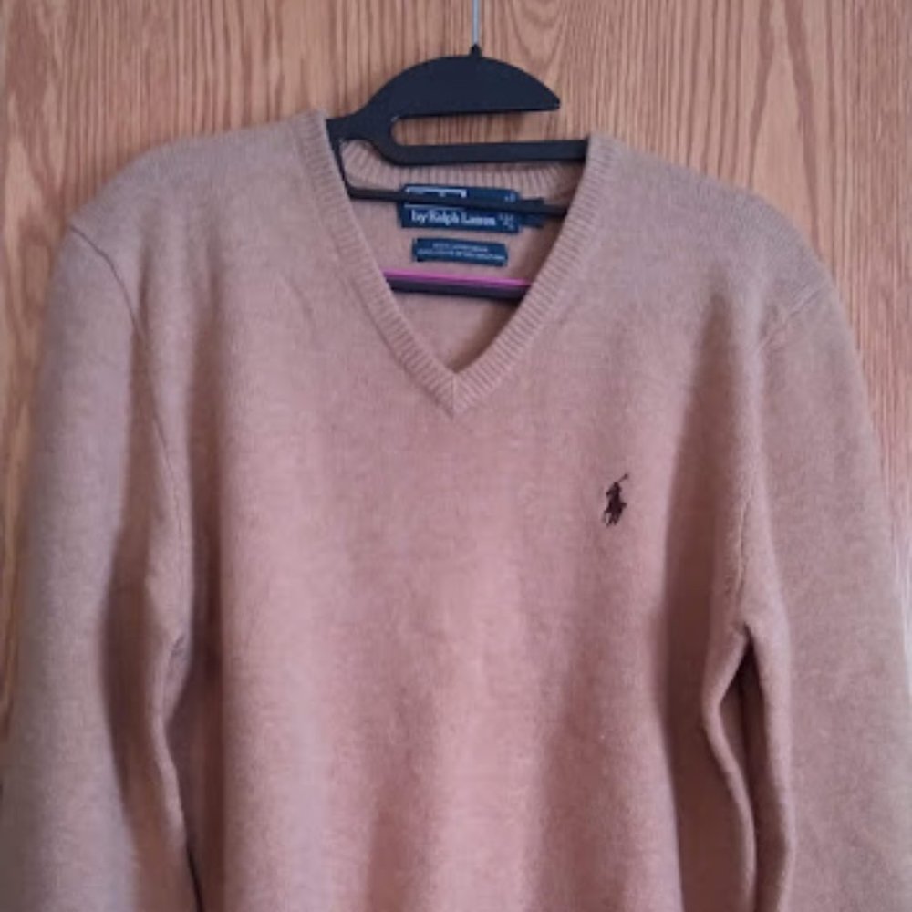 Mens sweater Polo by Ralph Lauren beige lambswool size Medium